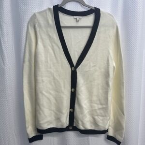 Talbots Women's Crème Black Trim Gold Button Cardigan Classic Old Money Small‎